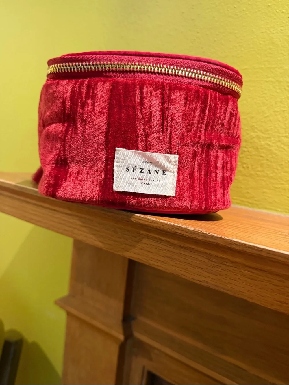 Sézane Red Velvet Zip Cosmetic Pouch